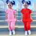 children's clothing short-sleeved sweatshirt two-piece set INS style children's clothing girls suit_viptrois.com