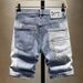 Ripped Denim Shorts For Men In Summer, Thin Print, Scraped And Slim Fit, Versatile Korean Style Trendy Cropped Pants_viptrois.com
