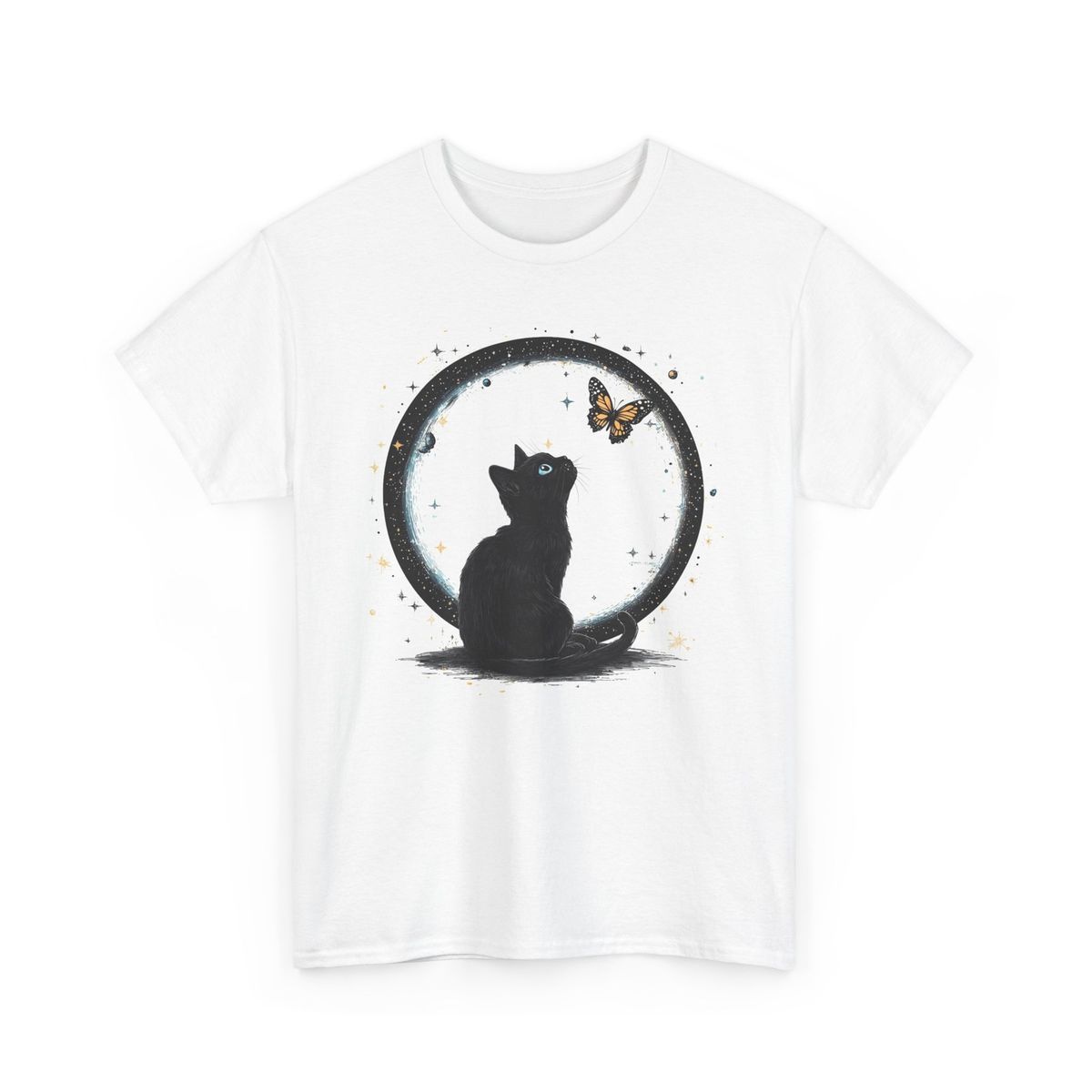 Black Cat Stars Galaxies Cute Oversized Butterfly T-Shirt Mens Womens Tees Top Women’s Trendy_viptrois.com