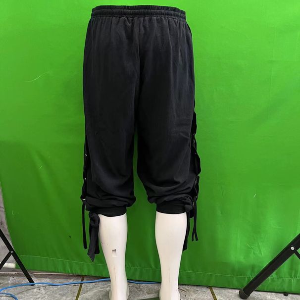 Men's shorts Liu Dingxing Revival Pirate Medieval Viking Lace up Tight Pants Gothic Capris Cotton Shorts_viptrois.com