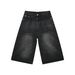 Black And Gray Wide Leg Loose Denim Cropped Trousers Men's Wide Leg Trousers_viptrois.com