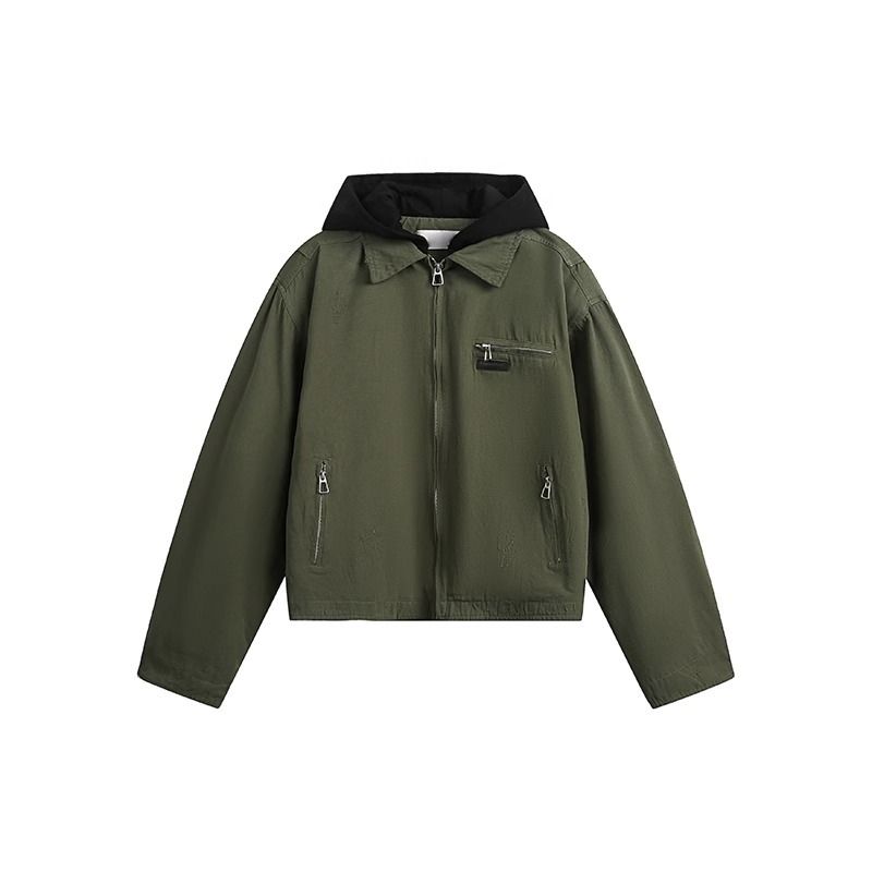 Men's Clothing American Style Retro Faux Two Piece Work Jacket For Men, New Spring 2025, Loose Fitting Streetwear Style Outerwear Top._viptrois.com