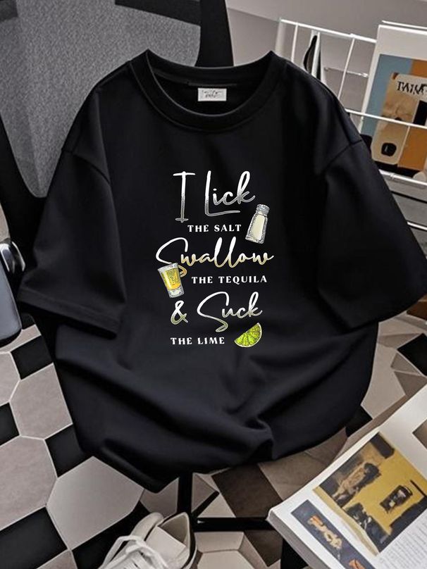 I Lick Salt Swallow Tequila Suck Lime Cinco De Mayo Mexico T-Shirt Graphic Top For Everyday Wear Casual Soft Stretched Fashion Versatile_viptrois.com