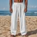 Men's Clothing Cotton And Linen Loose Large Size Loose Solid Color Casual Lace Up Trousers_viptrois.com