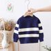 "Boys' Striped Knit Sweater – Soft Cotton-Blend Pullover For Autumn & Winter – Classic Crew Neck – Royal Blue/Greyish/Opalescent (90-130cm)"_viptrois.com