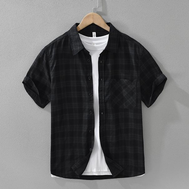 Retro Checkered Short Sleeved Shirt For Men, Fashionable And Versatile, Artistic And Casual Loose Top_viptrois.com
