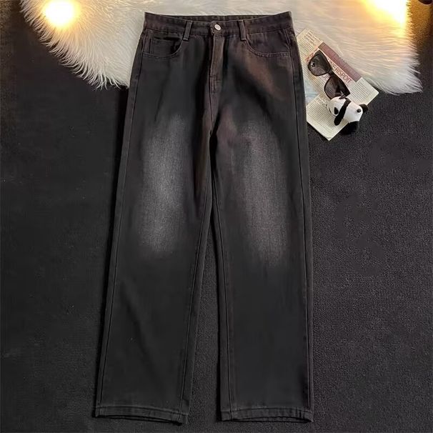 Men's American Streetwear Vintage Wash Flared Jeans, Relaxed Fit Bootcut Denim Pants With Distressed Details For High-Fashion Casual Style_viptrois.com