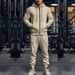Men's Clothing autumn and winter men's solid color plus velvet warm waterproof zipper long sleeve hooded casual sports suit_viptrois.com