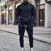 Autumn/Winter Men's Casual Sports Suit Jacquard Stand Collar Loose Fit Two Piece Set Street Wear_viptrois.com