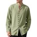 Men's Retro Linen Shirt - Stand Up Collar Long Sleeve Button Down Shirt (Loose Fit For Spring/Autumn)_viptrois.com