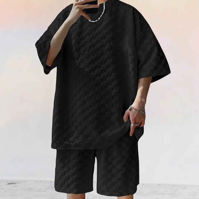 Men's Clothing Checkerboard Spring And Summer Loose Sports Casual Two Piece Suit_viptrois.com