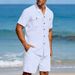 Men's Linen Long Sleeve Casual Top And Five Quarter Shorts Fashion Set_viptrois.com