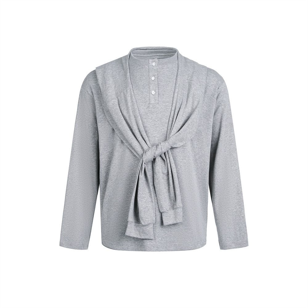 Design Sense Detachable Shawl Hooded Sweatshirt Men's Vibe Trendy Fashion Loose Casual Half Button Pullover_viptrois.com