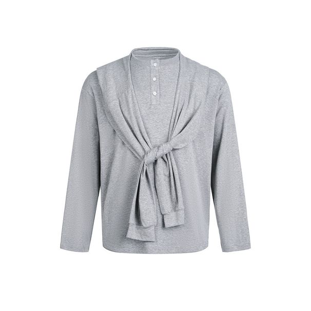 Design Sense Detachable Shawl Hooded Sweatshirt Men's Vibe Trendy Fashion Loose Casual Half Button Pullover_viptrois.com
