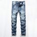Men's Clothing Jeans Men's Ripped Fashion Slim Trend Straight Men's Jeans(Belt Not Included)_viptrois.com
