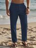 Men's Clothing Casual Beach Pants Trend Button Style Loose Skin Friendly Breathable Sports Linen Trousers_viptrois.com