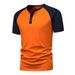 Men's Colorblocked Shoulder Short Sleeve Henry Shirt, Single Breasted Breathable Sports Casual Tops_viptrois.com