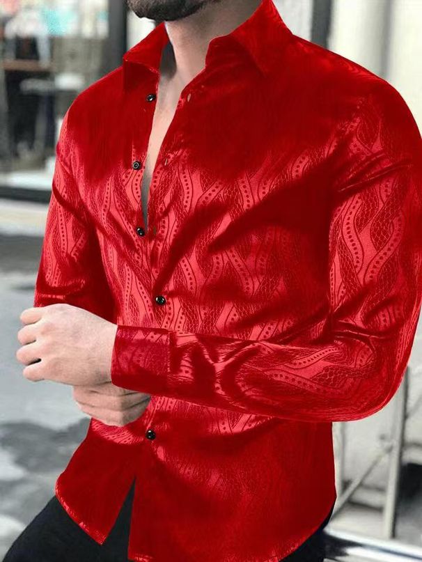 Men's Clothing Fashion Print Abstract Long Sleeved Thin Slightly Elastic Shirts_viptrois.com