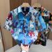 Dopamine Summer Vintage Oil Painting Graffiti Niche Lazy Wind Ins Casual Versatile Art Sense Short Sleeve Shirt Tide_viptrois.com