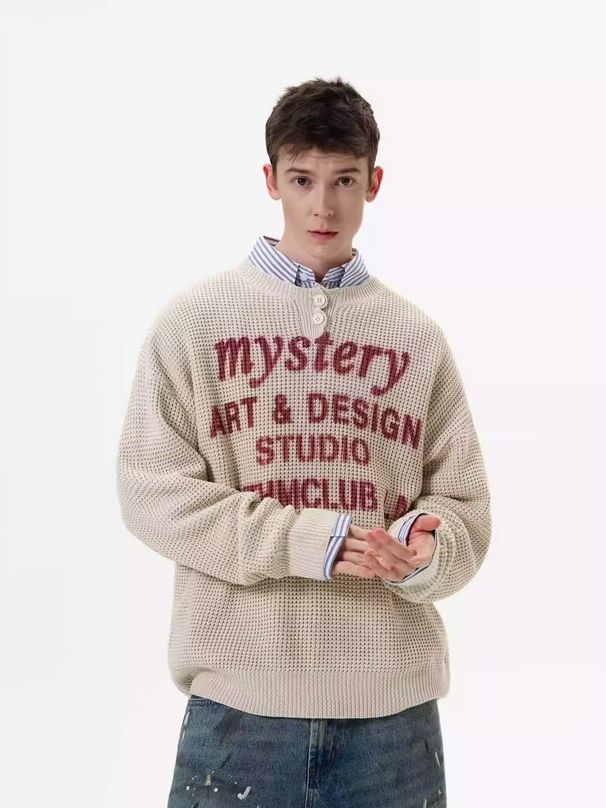 American Letter Knitted Sweater M, Loose Casual And Lazy Style Pullover Sweater, Fashionable Trdy Brand Jacket For_viptrois.com