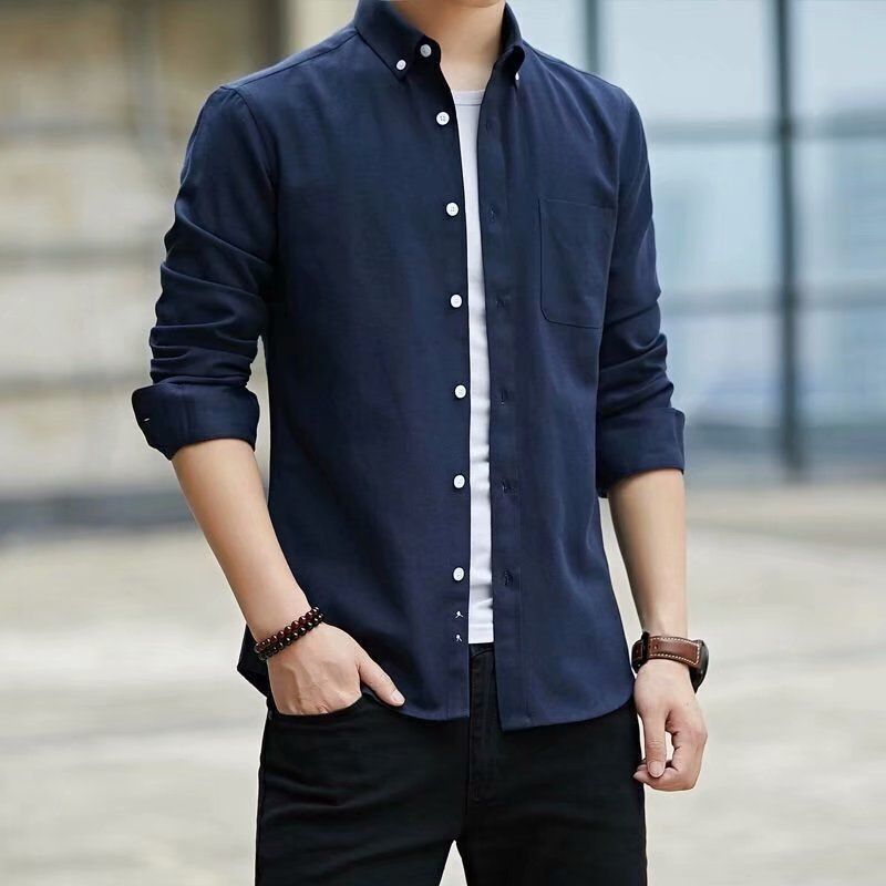 Men's Oxford Shirt – Slim Fit Long Sleeve Button-Down (M-5XL, Wrinkle-Resistant Cotton Blend, Inspired Casual Wear For College & Office)_viptrois.com