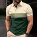 Men's Clothing Slim Fit Polo Shirt Ribbed Striped Lapel Button Solid Color Splicing T Shirt Top_viptrois.com