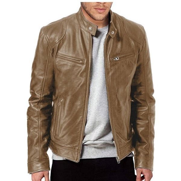 boy 2021 Cross-Border Men's European And American Hip-Hop PU Stand Collar Motorcycle Slim Fit Leather Jacket Coat_viptrois.com