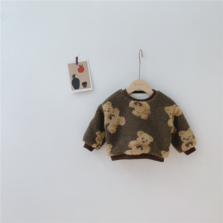Baby clothing Baby bear thick hoodie boy baby warm coat with fleece winter coat_viptrois.com