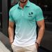 Men's Fashion Polo Trend Casual Short Sleeved Button Polo Shirt Gradient Coconut Tree 3D Printing_viptrois.com
