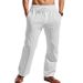Men's Linen Pants Thin Casual Drawstring Vertical Stripes Straight Breathable Summer Trousers_viptrois.com