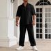 Men's Clothing Commuter Cotton And Linen Suit Casual Button Shirt Short Sleeved Trousers Men's Outing Trend_viptrois.com