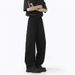 Men's American Style Flowy Waffle Knit Casual Pants Spring Thin Cool Loose Straight Leg Sweatpants Solid Color Belted Curved Trousers_viptrois.com