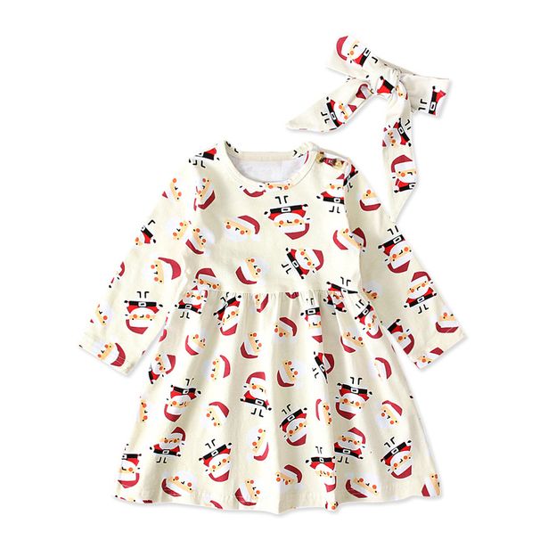 Christmas Children's spring and fall girls' long-sleeved Santa Claus dress + headscarf two-piece children's outfit ins_viptrois.com