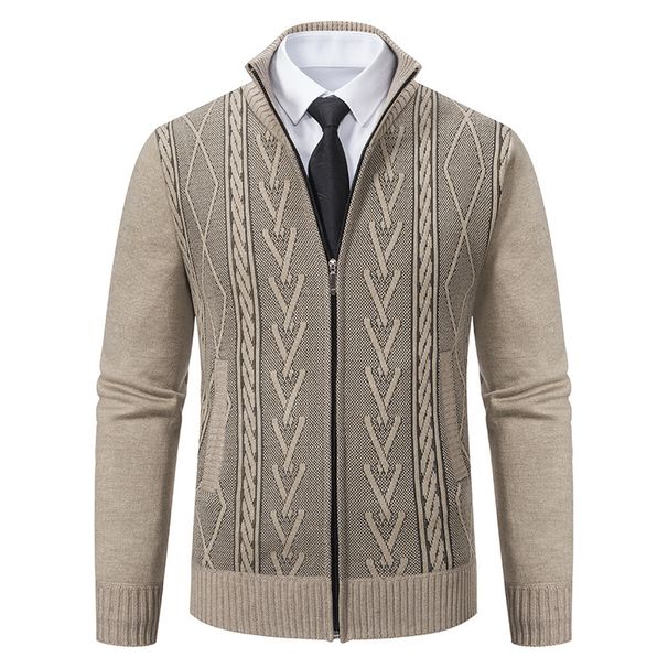 1 Cross-Border Source Vintage Jacquard Stand Collar Sweater Jacket Men Winter New Slim Fit Knitted Top For Youth_viptrois.com