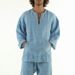 Men's Clothing Early Autumn New Men's V Neck Casual Tops Loose Shorts Sports Suits Men's Clothing_viptrois.com