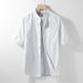 Men's Clothing Slim Fit Mid Length Sleeve Solid Color Linen Shirt Cotton And Linen Casual Shirt White Linen Three Quarter Sleeve_viptrois.com