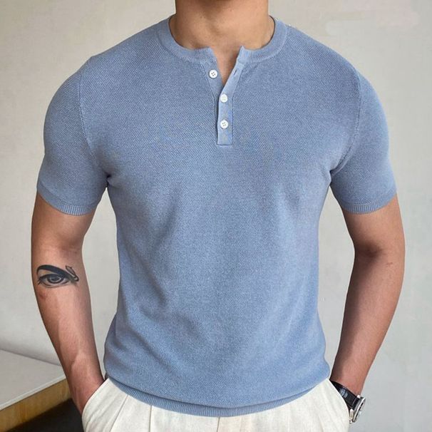 Summer New Knitwear Round Neck Short Sleeved Woolen T-shirt Men's SY0160_viptrois.com