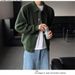 1 Autumn Winter Dark Green Turn-Down Collar Knitted Cardigan Loose Lazy Style Sweater Korean Version Men's Fashion Casual_viptrois.com
