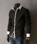 Men's Slim Fit Casual Fashion Shirt Color Blocked Square Neck Long Sleeve 2024 New Style Foreign Trade_viptrois.com