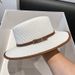 British Flat Top Fashion Belt Decoration Women's Summer Beach Travel Protection Straw Weaving Sun Hat_viptrois.com