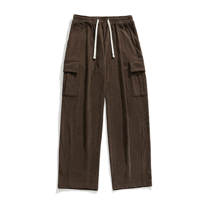 Men's Clothing Japanese Corduroy Casual Pants 2025 Spring Retro Loose Workwear Pocket Hem Pleated Design Trousers_viptrois.com