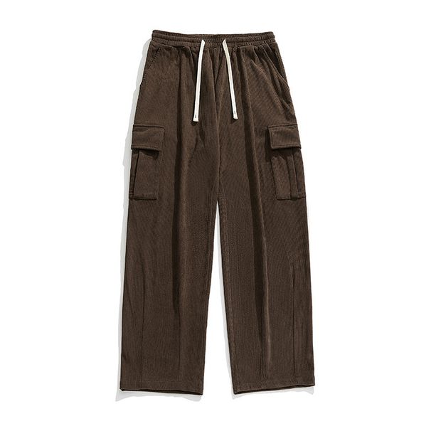 Men's Clothing Japanese Corduroy Casual Pants 2025 Spring Retro Loose Workwear Pocket Hem Pleated Design Trousers_viptrois.com