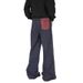Checkered Patchwork Rolled Edge Jeans For Men And Women With Trendy Brand Design, Casual Straight Pan, Stacked Leg_viptrois.com