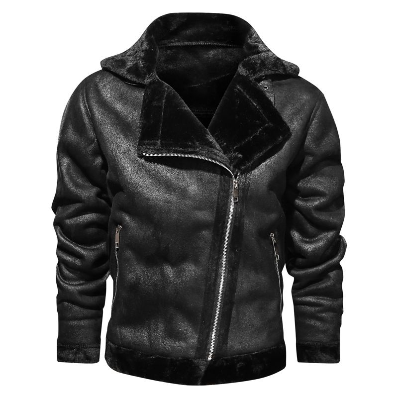 Men's Wear Lapel Leather Jacket With Fleece Thickened Casual Men's Fur Coat_viptrois.com