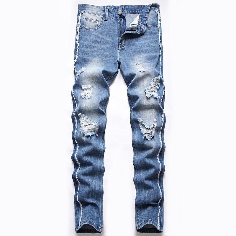 Loom 2021 Autumn Winter New European American Oversized Straight Men's Cross-border Ripped Jeans_viptrois.com