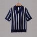 Men's Summer Short Sleeve T-Shirt - Geometric Color Block Striped Casual Knit Top, Relaxed Fit, Breathable Polyester Blend_viptrois.com