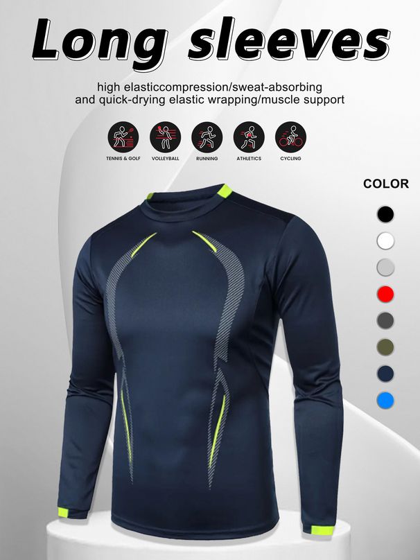 Men's Performance Workout Long Sleeve T-Shirt – =Slim Fit, Breathable & Quick-Dry (Black/White/Grey/Navy/Army Green/Red, EU/US Sizing XS-XXL)_viptrois.com