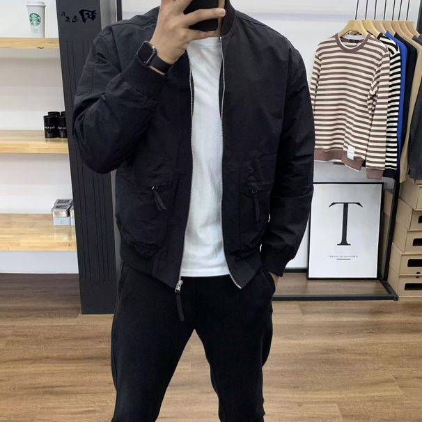 Autumn Men's Jacket Slim Fit Flight Suit Workwear Stand Collar Casual Coat Youth Versatile Baseball Jacket_viptrois.com