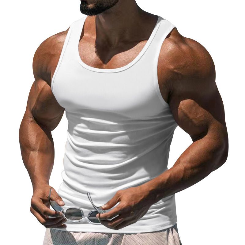 Men's Clothing Solid Color Racer Vest American Style Fitness Training Top For Summer_viptrois.com