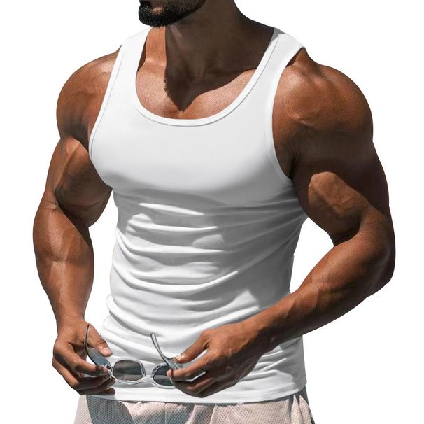 Men's Clothing Solid Color Racer Vest American Style Fitness Training Top For Summer_viptrois.com